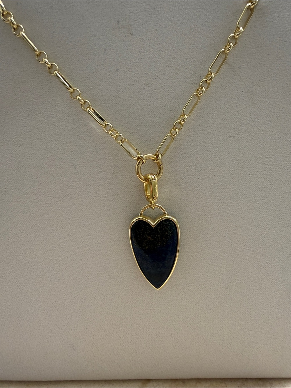 Brass based gold Gold Chain Necklace with Black Heart Charm 16 inch chain